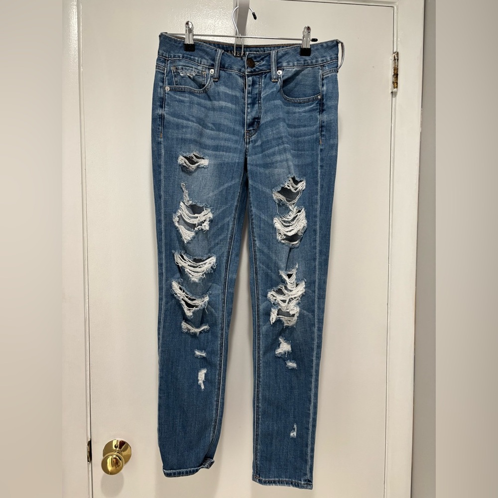 American Eagle Outfitters Blue Distressed Skinny Jeans Size 4
